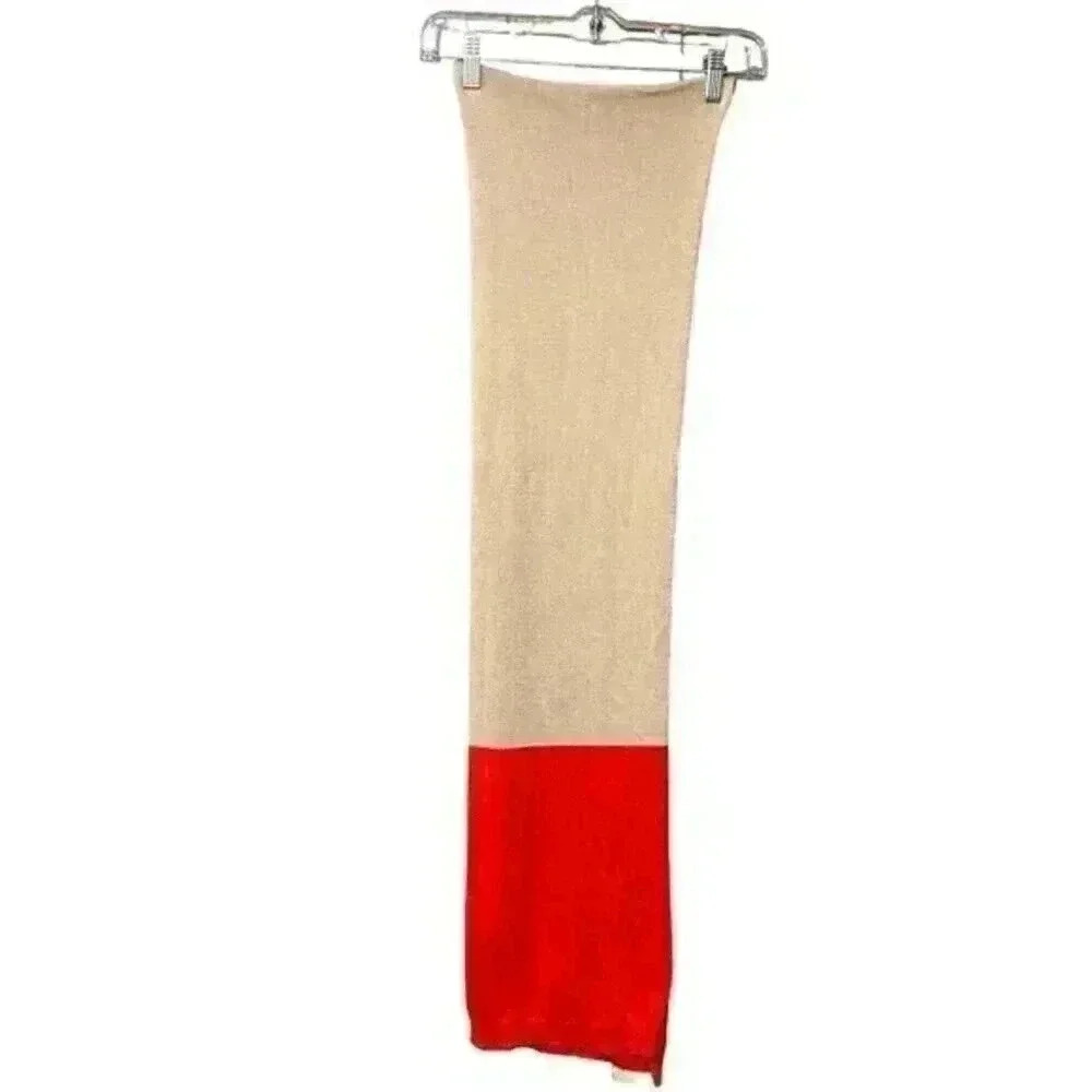 Ann Taylor Women’s One Size Red Beige Colorblock Knit Scarf Extra Long NWT